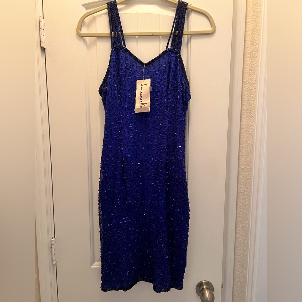 Vintage NWT Jewel Blue Lawrence Kazar beaded dress